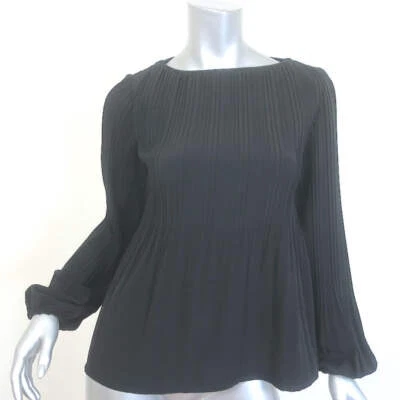 Maje Lockin Pleated Blouse Black Crepe Size 1 Long Sleeve Top - Image 1 of 4