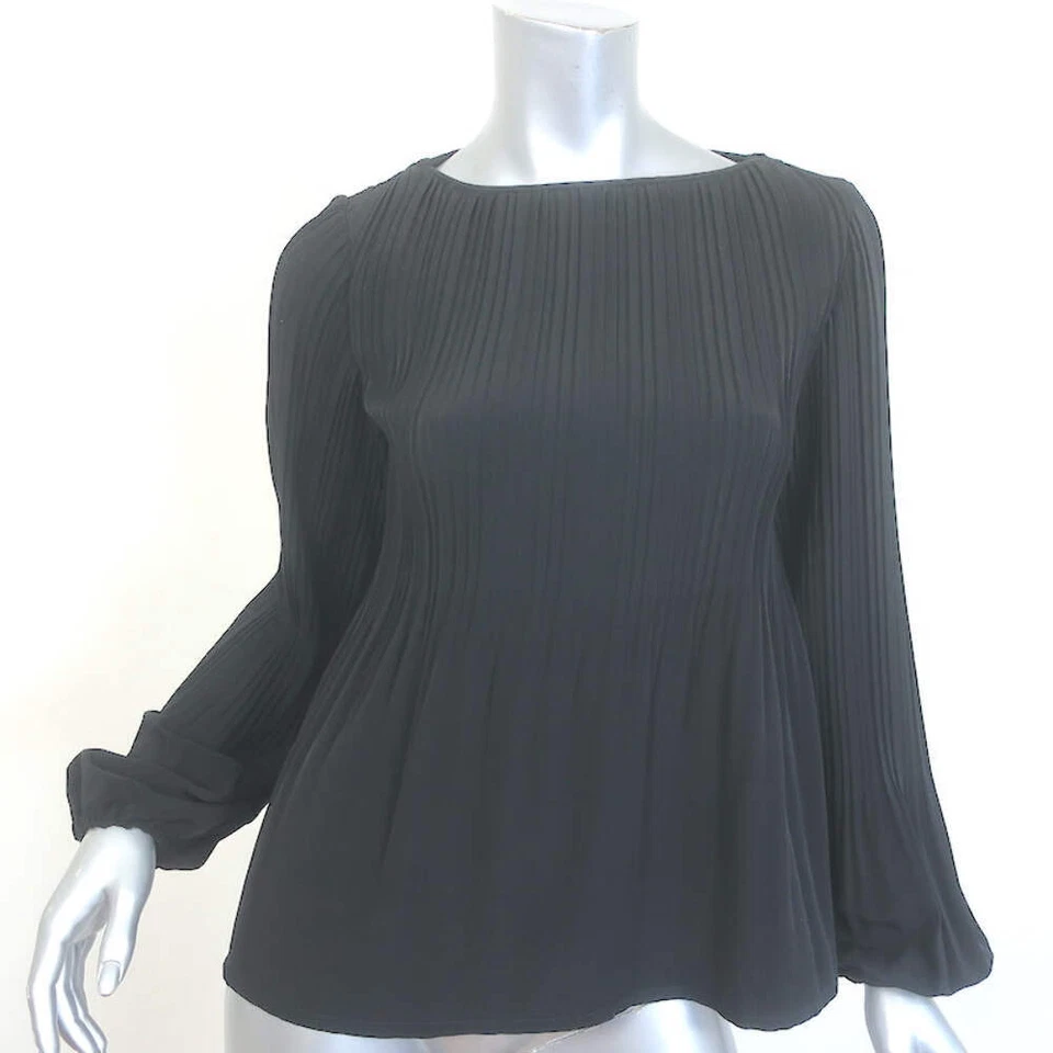 Maje Lockin Pleated Blouse Black Crepe Size 1 Long Sleeve Top - Image 1 of 4