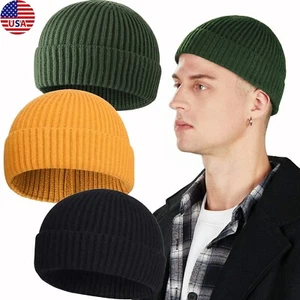 Knit Cuff Beanie Warm Cap Fisherman Watch Winter Skull cap Daily Hat Ski Gift US - Picture 1 of 22