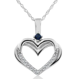 Collar de diseñador con colgante de corazón de diamantes y zafiros de oro amarillo blanco o rosa - Imagen 1 de 6