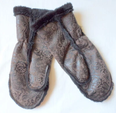 Parkhurst Faux Fur Mittens Brown Paisley Made in Canada Size M? - Image 1 of 4