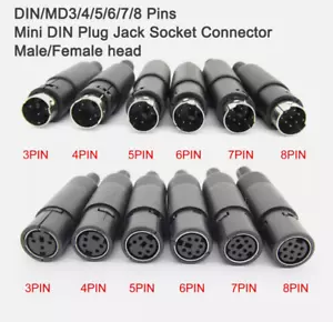 DIN/MD3/4/5/6/7/8 Pines Mini Enchufe DIN Conector Enchufe Conector Macho/Hembra Cabeza - Imagen 1 de 15