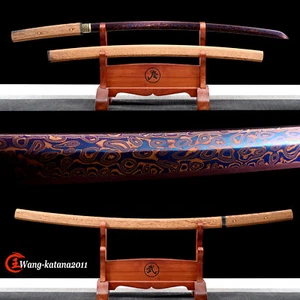 Red&Blue Damascus Folded Steel Katana Rosewood SHIRASAYA Japanese Samurai Sword - Picture 1 of 12