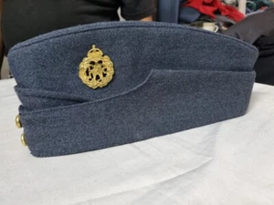 British R.A.F. WWII Blue Wool Early War Side Cap with Gold Bakelite Insignia - Picture 1 of 15