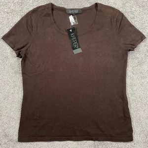 Kasper Shirt Women's Large Brown Cap Sleeve Scoop Neck Pullover Top Cotton Blend - Picture 1 of 17