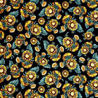 Tissu floral par Dan River fond noir coton 36 x 43 pouces