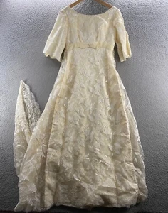 Vintage Alfred Angelo Wedding Dress Womens 6 Ivory Beige Attached Train 24" Lace - Picture 1 of 18