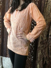 bOHO cHIC Peach chikankari hand embroidered Blouse Cotton Summer Cover Up Tops S