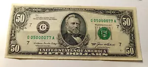 Series 1985 $50 Dollar Bill Federal Reserve Note G District (trinary - 5 zeros!) - Picture 1 of 8