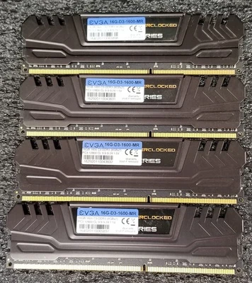 EVGA 32GB Kit (4X8GB) PC3-12800 DDR3-1600MHz non-ECC Unbuffered 16G-D3-1600-MR - Image 1 of 2