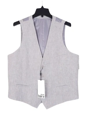 Chaleco de traje Bar III para hombre ajustado 100 % lino gris liso grande nuevo con etiquetas Foto 1 de 4