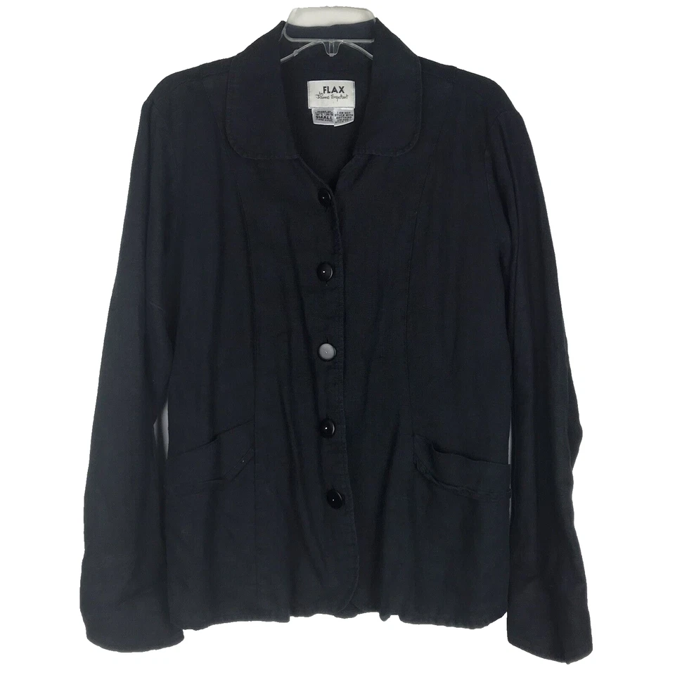 Лен Jeanne Engelhart льняной Shacket кнопка куртка черный карманы Lagenlook маленький - Изображение 1 из 4