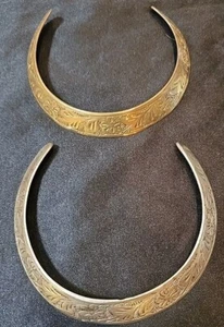 2 Thick Collar Necklaces Silver & Brass 4 Inch Diameter Vintage choker  - Picture 1 of 8