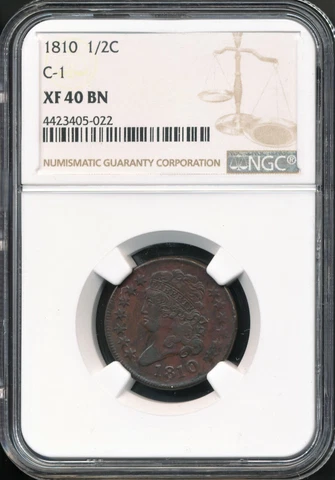 1810 Classic Head Half Cent C-1 NGC XF 40 BN Cover