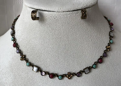 Collar Lia Sophia Antiguo Tono Dorado Latón Rojo Blanco Ojo de Gato Acentos Champagne Foto 1 de 4