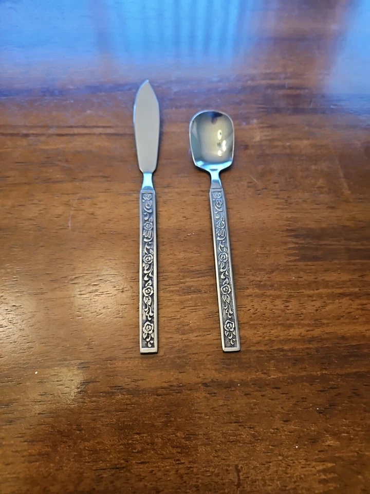 Cuchillo de mantequilla National COSTELLANO acero inoxidable Corea Nasco Rosas cuchara de azúcar Foto 1 de 1