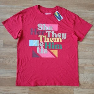 NEW LGBTQ Pride Equality Adult Pronouns Short Sleeve Red T-Shirt Size Small - Picture 1 of 8