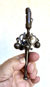 Antique 5 Bell Silver Baby Rattle Whistle, 5-1/4 inches Long - Picture 1 of 11