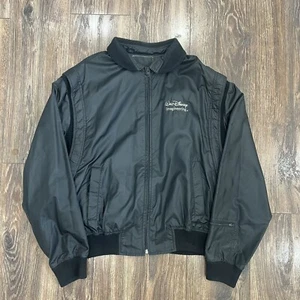 Vintage 1986 Disney Imaginneering Bomber Jacket Black Satin XL Mickey Sorcerer - Picture 1 of 21