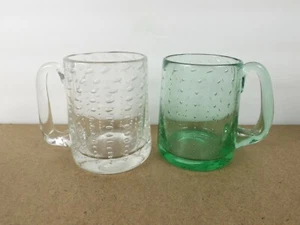 2 Whitefriars Glass Mugs Controlled Bubble Clear & Green MCM   - Picture 1 of 5