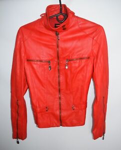 Vintage Versus Versace Soft Leather Biker Jacket Red Size 26 / 40 XS / S RARE