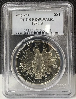 1989-S Congress Bicentennial $1 Commemorative Dollar PCGS PR69 DCAM (608) - Image 1 of 2
