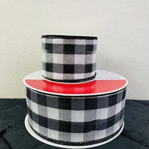 Lot of 2 Gingham Plaid  Black White Wired Ribbon Celebrate It Christmas Holiday - Picture 1 of 4