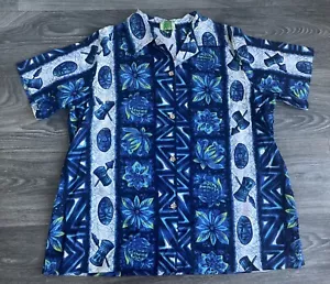 Camisa hawaiana Ui Maikai años 60 de colección con botones máscara de tambor frontal floral 26300 L/XL - Imagen 1 de 4