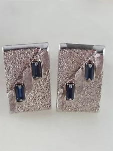 Gemelos Swank vintage tono plata piedras preciosas azules 10 gramos - Imagen 1 de 5