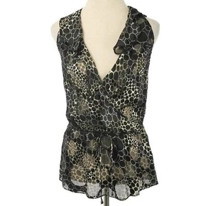 CATWALK TO SIDEWALK Black & Cream Circle Print Silk Blend Sleeveless Blouse Sz S - Picture 1 of 5