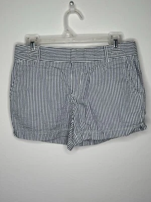 Pantalones Cortos Cynthia Rowley Talla 4 Blanco Azul Seersucker Rayas Chino Algodón Bolsillos Foto 1 de 4