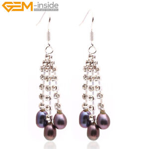 Freshwater Pearls Beads Rhinestone Twist Tassle Hook Jewelry Dangle Earrings