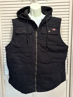 Chaleco Wrangler Negro Lona Forrado Con Capucha Cremallera Talla 2XL Logo Pesado Acolchado Foto 1 de 4