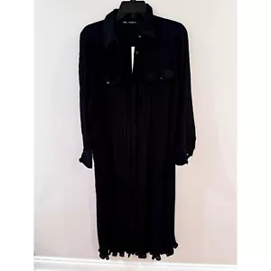 NWT Zara Black Pleated Long Sleeve Pleated Button Up Maxi Dress XS Dark Academia - Picture 1 of 8