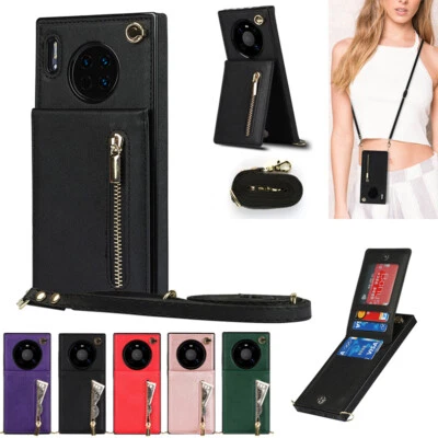 Zip Leather Case Card Slot Strap Slim Cover for Huwei Mate20 Lite Mate 30 40 Pro - Image 1 of 4