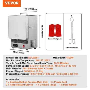 1500W Electric Melting Furnace Max Temperature 2192℉ Stainless Steel Metal Clay - Picture 1 of 14