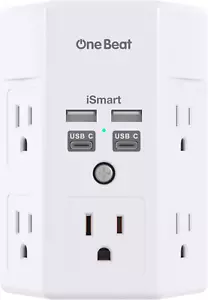 Surge Protector, 5 Outlets Extender with 4 USB Ports(USB C), 3-Side 1680J Power - Picture 1 of 12