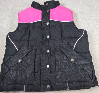 女牛仔五金 Puffer 夹克儿童 L 女孩粉色黑色羊毛衬里花卉扣 — 第 1/4 张图片