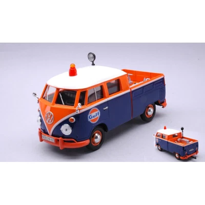 VW TYPE 2 T1 SERVICE PICK UP GULF BLUE/ORANGE 1:24 Motormax Auto Stradali Modell - Immagine 1 di 3