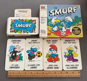1982 MILTON BRADLEY THE SMURFS CARD GAME 39 PLAYING CARDS & INSTRUCTION CARD VTG - Picture 1 of 4