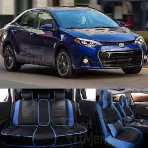 For Toyota Corolla 2003-2017 Blue Black Car Seat Cover 5 Seats Leather Full Set - Picture 1 of 13