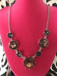 Betsey Johnson Amethyst Purple Plum Jeweled Lucite Stone Silver Necklace - Bild 1 von 5
