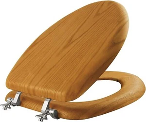 Mayfair Natural Oak Veneer Toilet Seat with Chrome Hinges, Elongated, Wood - Picture 1 of 7