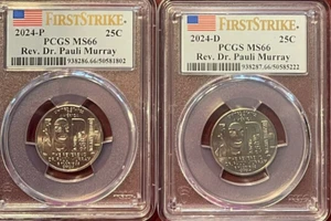 2024 P D REV.DR. PAULI MURRAY Quarter Set PCGS MS66 FIRSTSTRIKE FLAG TWO COINS - Bild 1 von 2