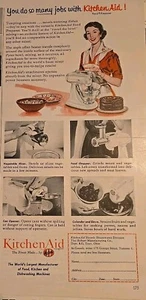 1953 Muchos trabajos Kitchen Aid preparador de alimentos eléctrico mezclador electrodoméstico vintage anuncio - Imagen 1 de 1