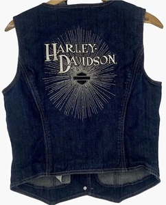 Harley Davidson Denim Best Damen Gr. L Glitzer Knopfleiste hinten Design EUC B - Bild 1 von 12