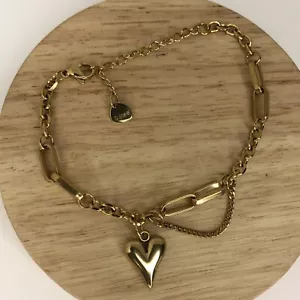 Kopen Australia | Gold Plated Stainless Steel Heart Pendant Chain Link Bracelet - Foto 1 di 9