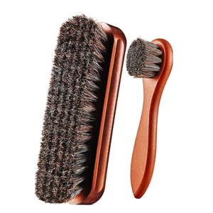 2x Horsehair Shoe Brush Wood Handle Leather Boots Coats Handbags Purses Cleaner - Picture 1 of 13