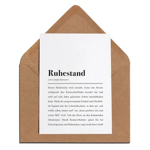 Ruhestand Definition: Karte + Umschlag Abschiedsgeschenk Kollegin Kollege Rente - Bild 1 von 4