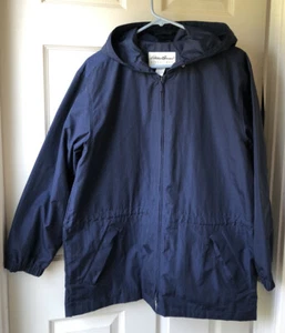 EDDIE BAUER All-Blue Hooded Windbreaker Coat Size Women's S Draw String Waist - Picture 1 of 8